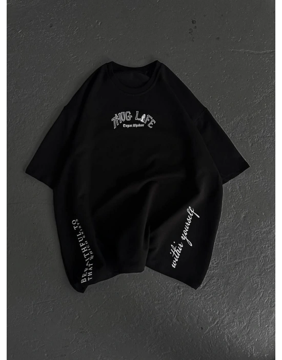 Baskılı Oversize T-Shirt - Siyah -