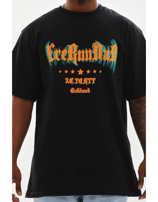 Baskılı Oversize T-Shirt - Siyah -