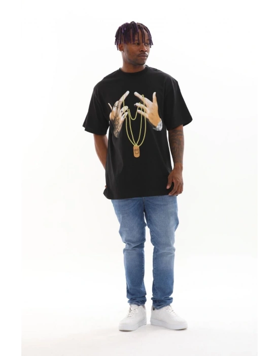 Baskılı Oversize T-Shirt - Siyah -