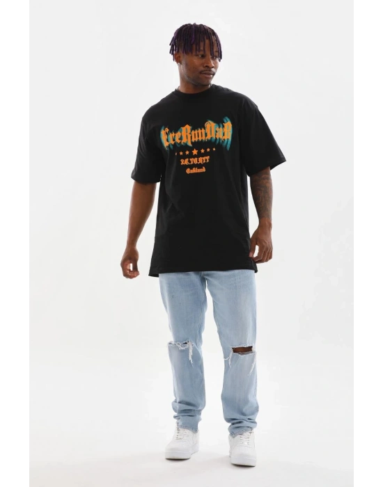 Baskılı Oversize T-Shirt - Siyah -