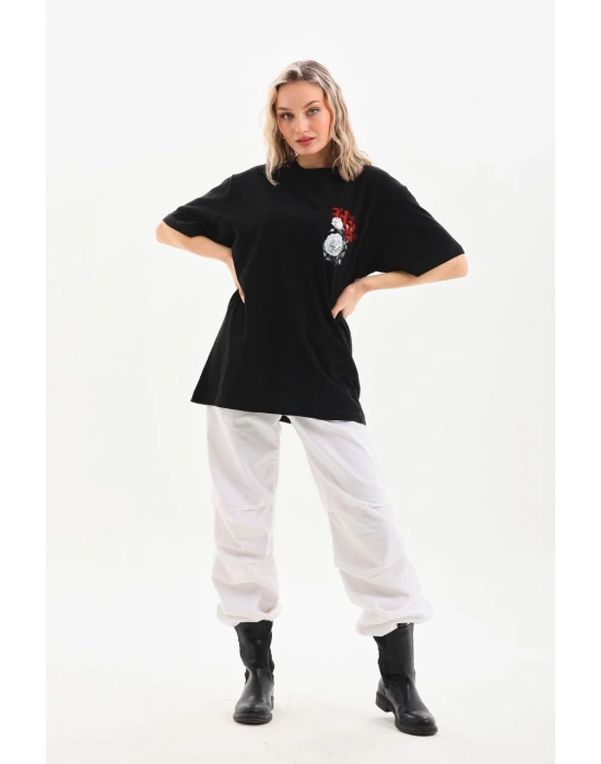 Baskılı Oversize T-Shirt - Siyah -