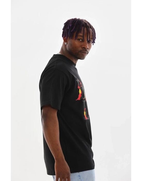 Baskılı Oversize T-Shirt - Siyah -