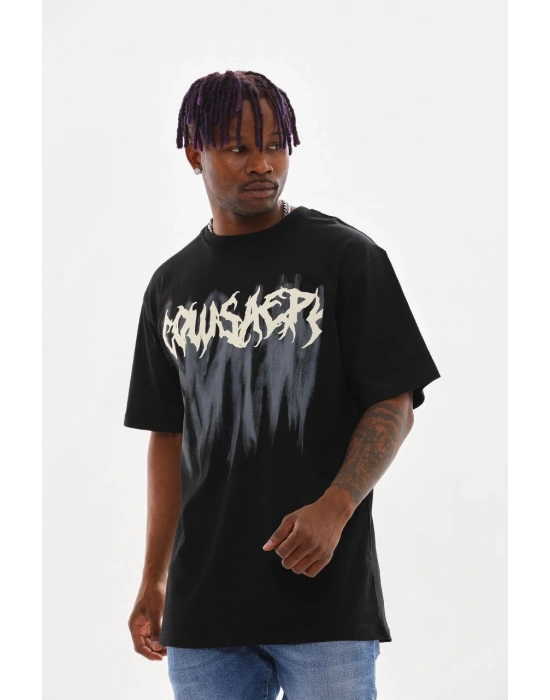 Baskılı Oversize T-Shirt - Siyah -