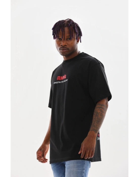 Baskılı Oversize T-Shirt - Siyah -