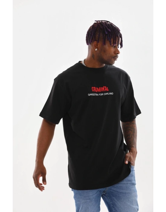 Baskılı Oversize T-Shirt - Siyah -