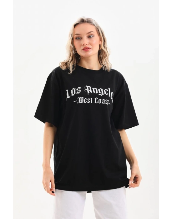 Baskılı Oversize T-Shirt - Siyah -