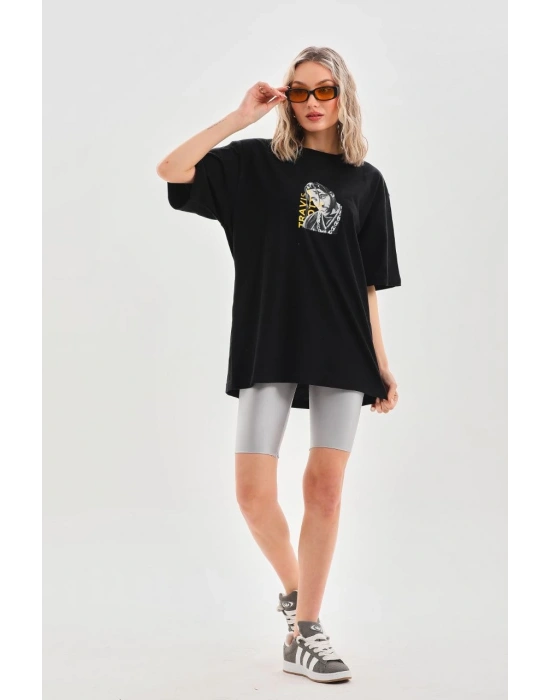 Baskılı Oversize T-Shirt - Siyah -