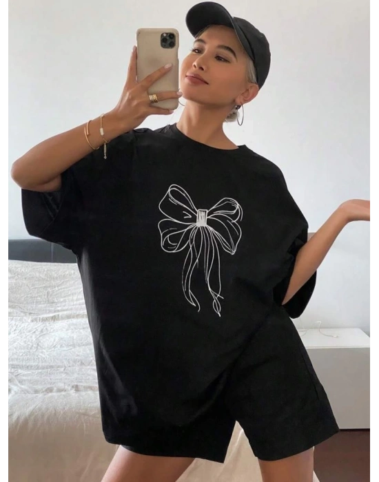 Baskılı Oversize T-shirt - Siyah -
