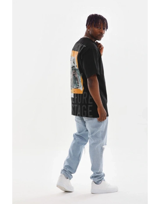 Baskılı Oversize T-Shirt - Siyah -