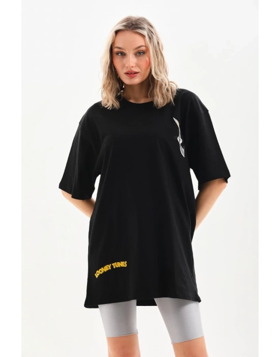 Baskılı Oversize T-Shirt - Siyah -