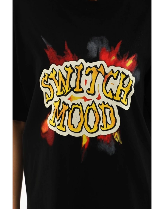 Baskılı Oversize T-Shirt - Siyah -