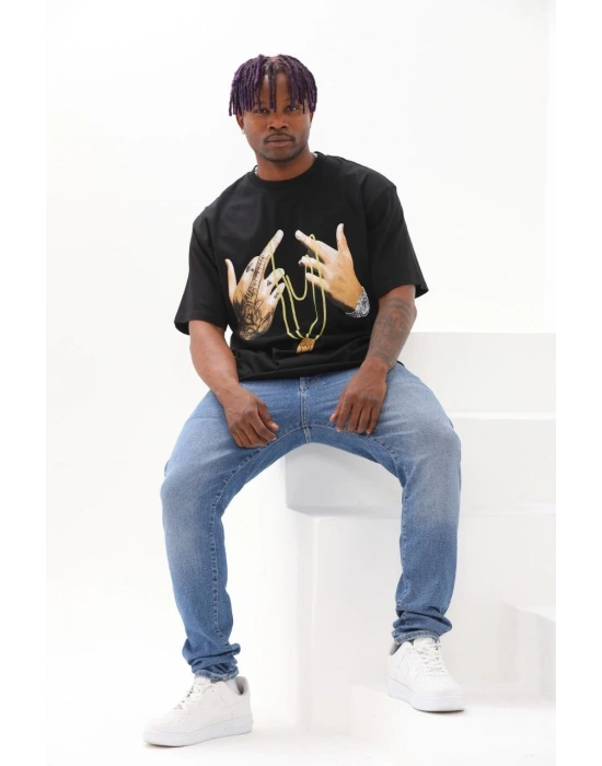 Baskılı Oversize T-Shirt - Siyah -