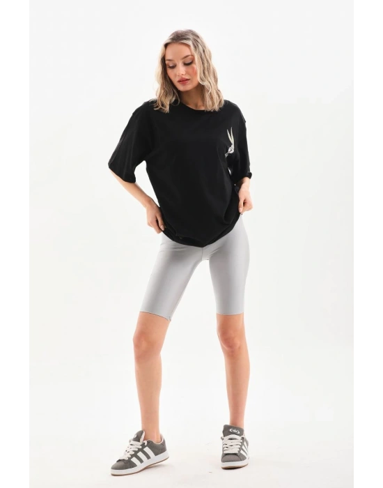 Baskılı Oversize T-Shirt - Siyah -