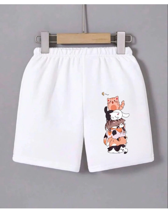 Beli Lastikli Baskılı Mini Şort - Beyaz -