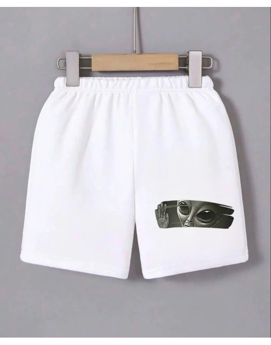 Beli Lastikli Baskılı Mini Şort - Beyaz -