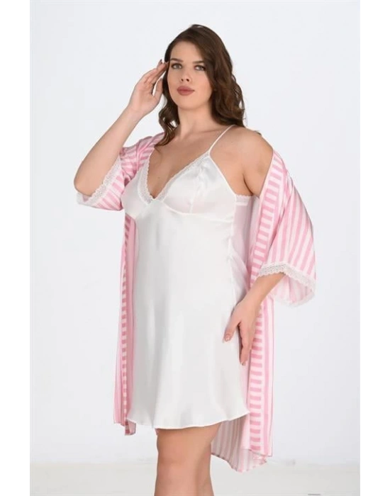 Bicomi 2li Beyaz-Pembe Sabahlık Takımı Bigsize 6210