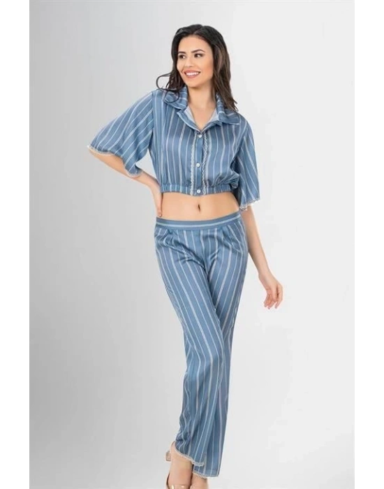 Bicomi 2li Desenli Saten Pijama Takımı