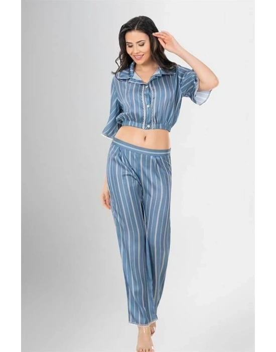 Bicomi 2li Desenli Saten Pijama Takımı