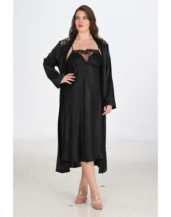 Bicomi 2li Siyah Sabahlık Takımı Bigsize 6221