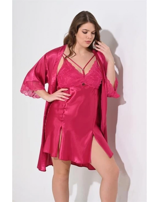 Bicomi 2li Vişne Sabahlık Takımı Bigsize 6212