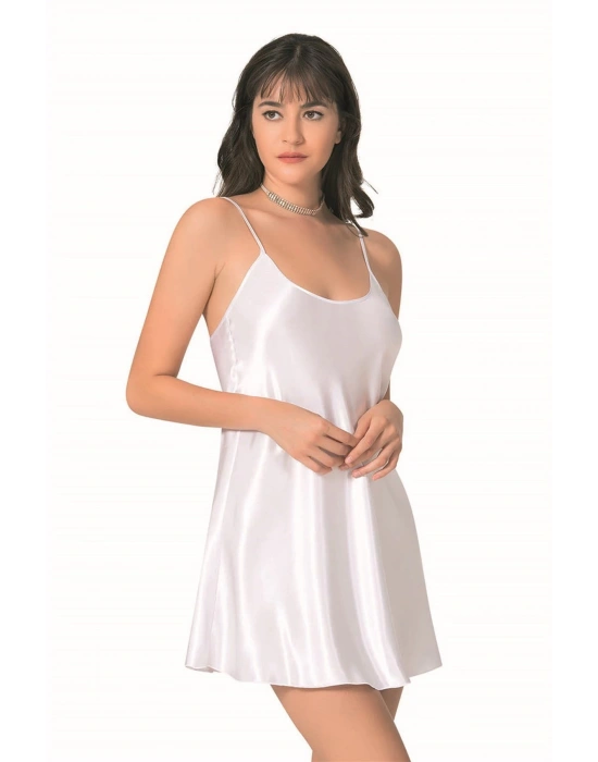 Bicomi Beyaz Kısa Saten Gecelik