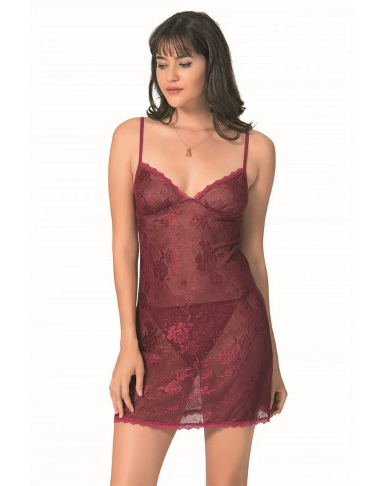 Bicomi Bordo Kısa Jakarlı Gecelik