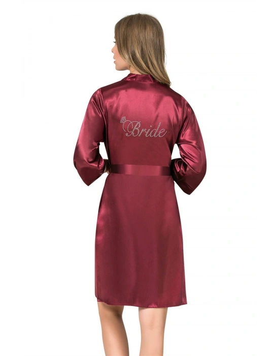 Bicomi Bordo Kısa Saten Bride Sabahlık