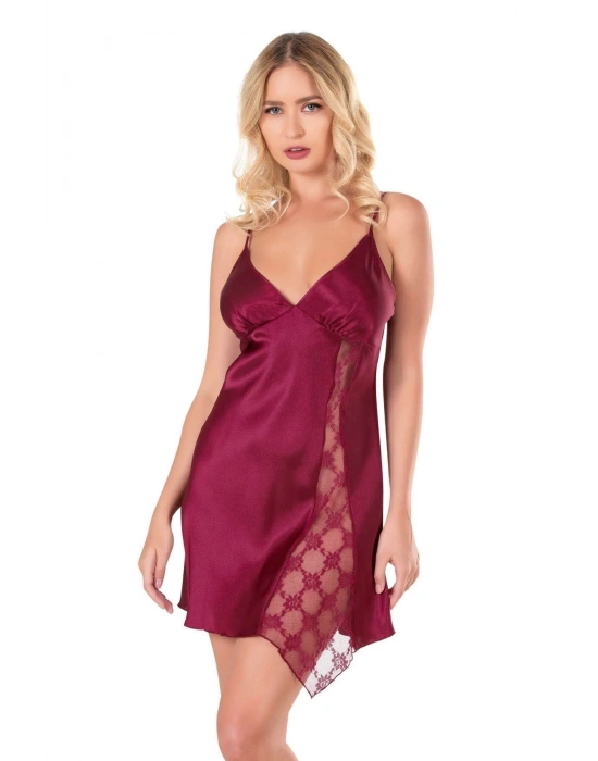 Bicomi Bordo Kısa Saten Gecelik