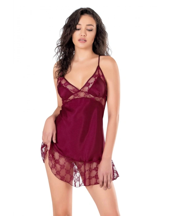 Bicomi Bordo Kısa Saten Gecelik