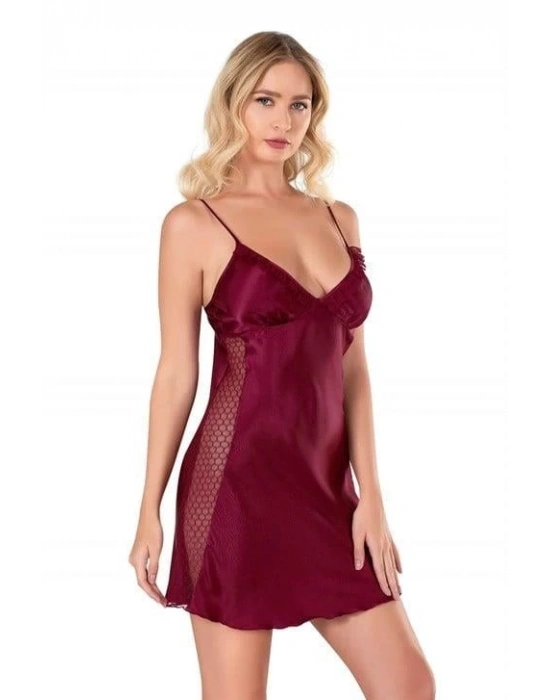 Bicomi Bordo Kısa Saten Gecelik 8105