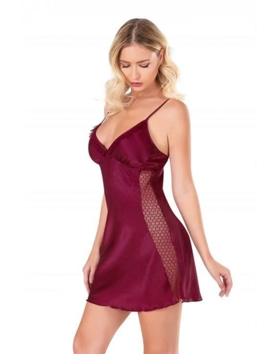 Bicomi Bordo Kısa Saten Gecelik 8105