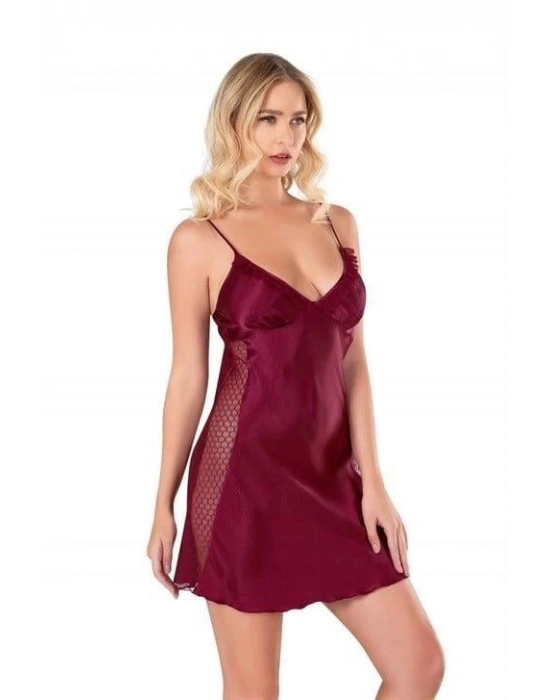 Bicomi Bordo Kısa Saten Gecelik 8105