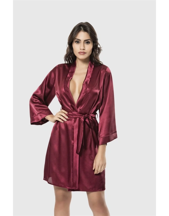 Bicomi Bordo Kısa Saten Sabahlık