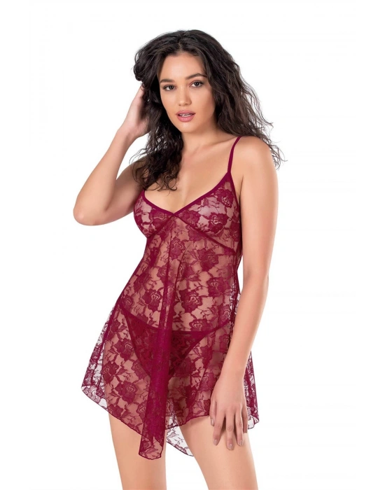 Bicomi Bordo Kısa Tül Gecelik