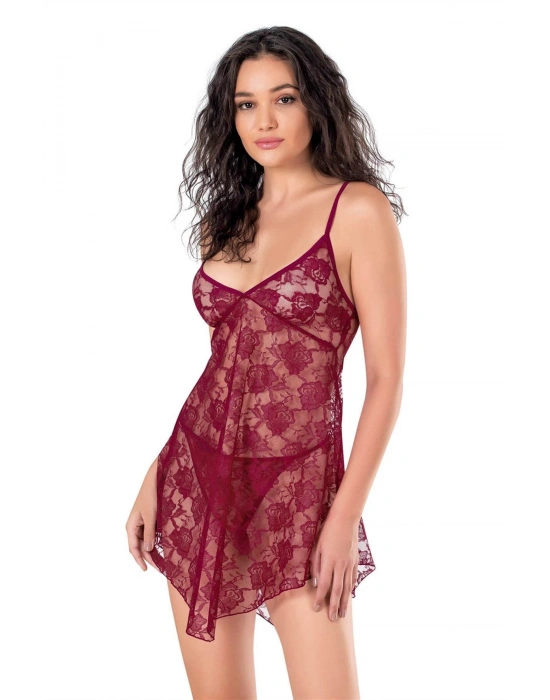 Bicomi Bordo Kısa Tül Gecelik