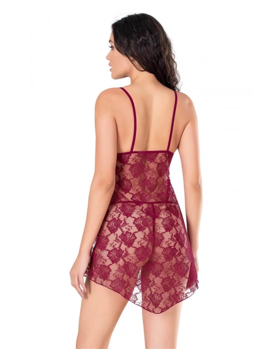 Bicomi Bordo Kısa Tül Gecelik