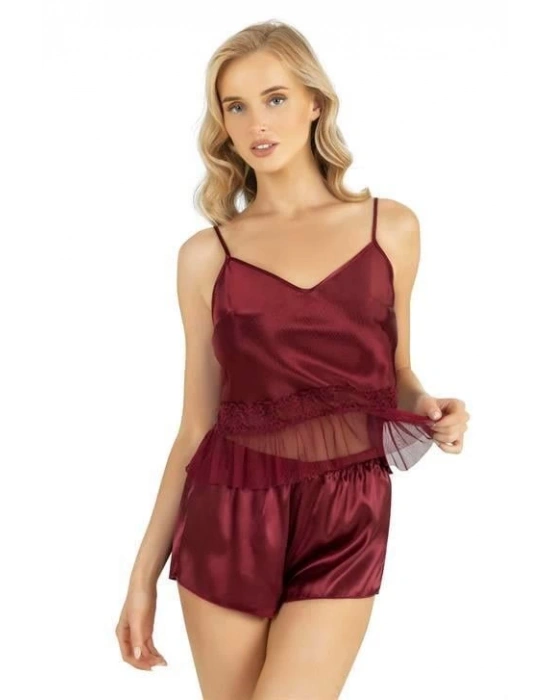 Bicomi Bordo Saten Şort Takımı 9209
