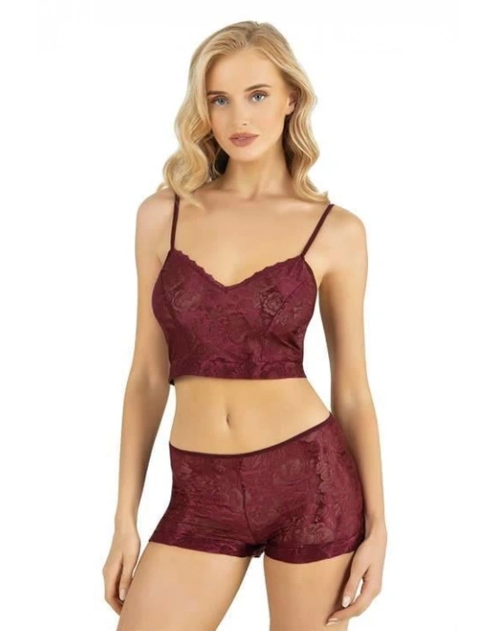 Bicomi Bordo Saten Şort Takımı 9219
