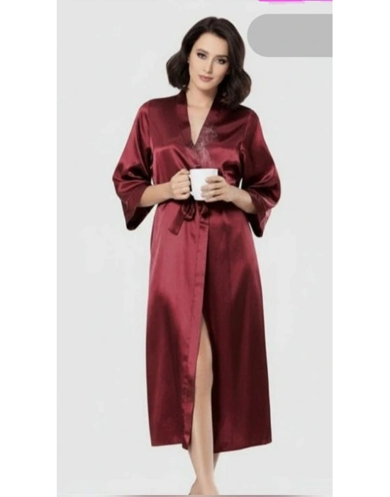 Bicomi Bordo Uzun Saten Sabahlık