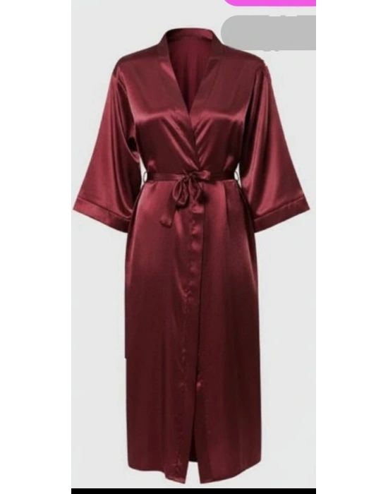 Bicomi Bordo Uzun Saten Sabahlık