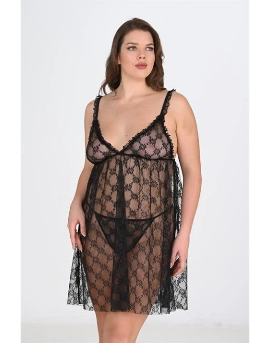 Bicomi Büyük Beden Siyah Gecelik 3041