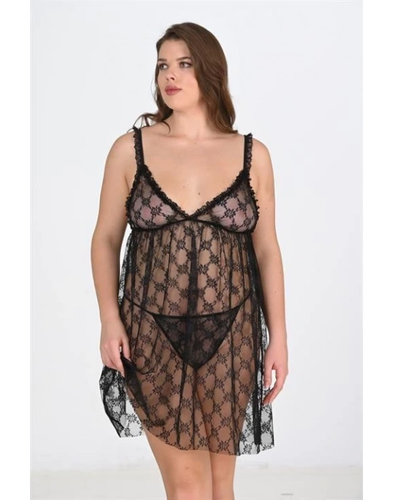 Bicomi Büyük Beden Siyah Gecelik 3041