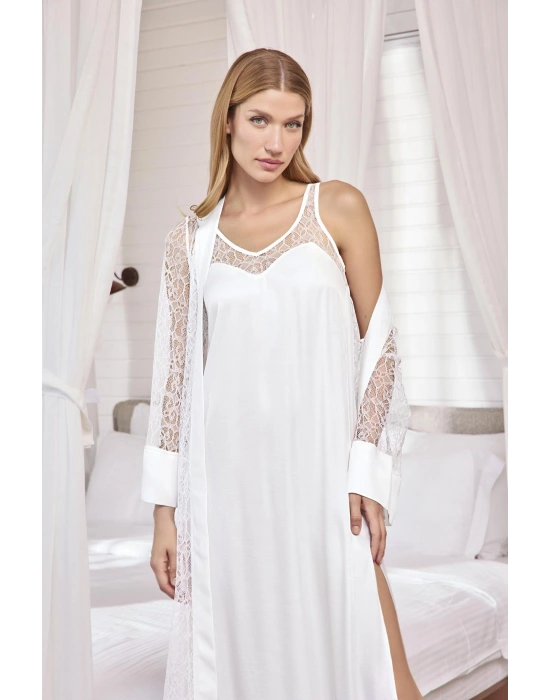 Bicomi Dantelli ve Dekolteli Saten Sabahlık Takımı