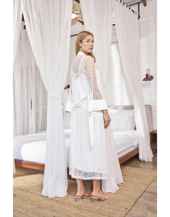 Bicomi Dantelli ve Dekolteli Saten Sabahlık Takımı