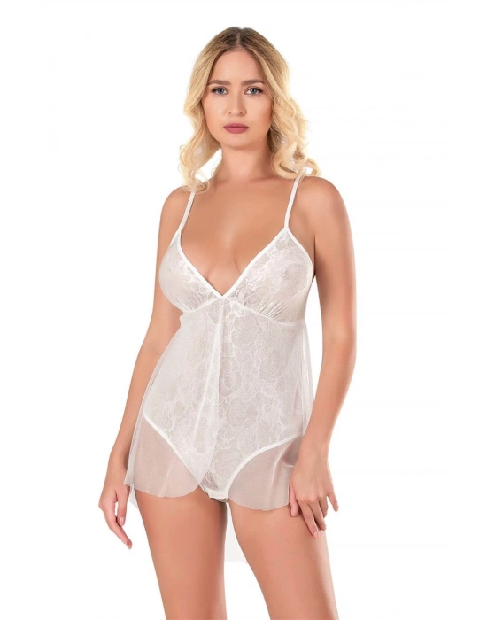 Bicomi Ekru Jakarlı Bodysuit Gecelik