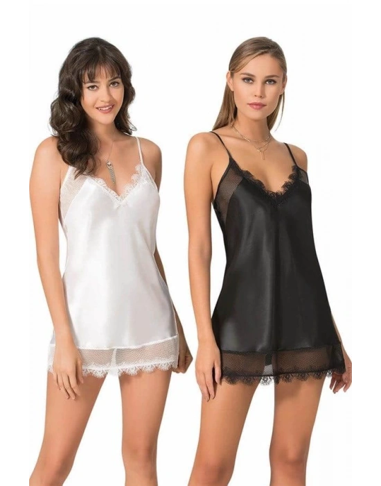 Bicomi Ekru Kısa Saten Gecelik