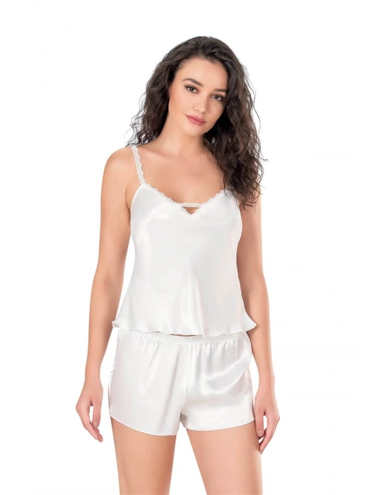 Bicomi Ekru Saten Babydoll Şort Takımı