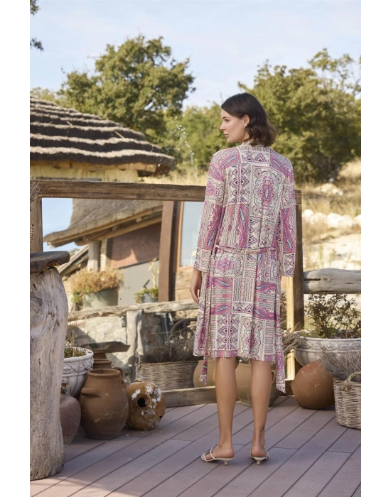 Bicomi Etnik Deseni ve Dantelli Sabahlık Takımı