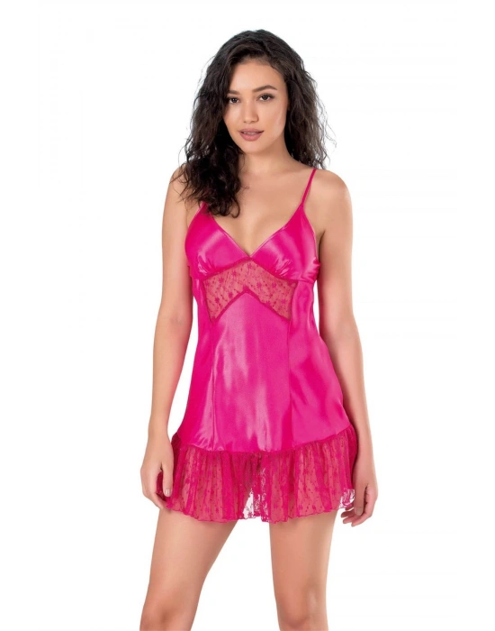 Bicomi Fuşya Kısa Saten Gecelik