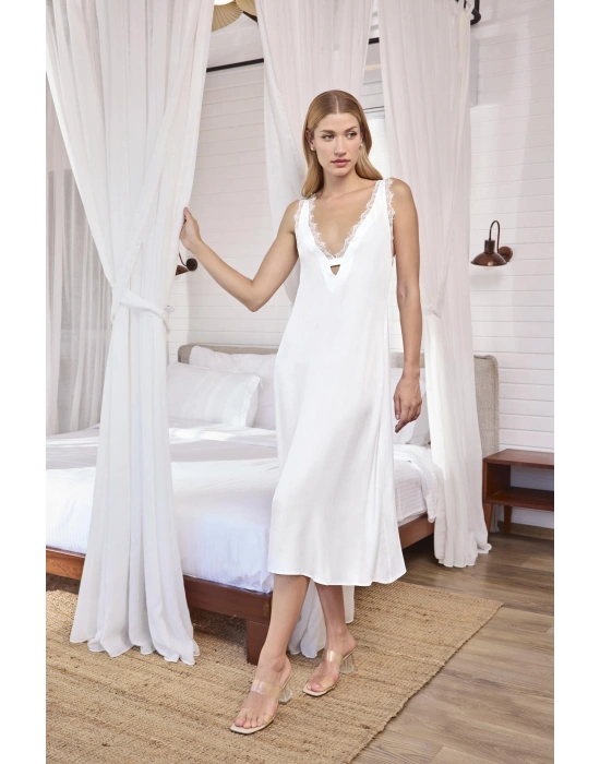 Bicomi Göğüs ve Sırt Dekolteli Dantelli Saten Gecelik